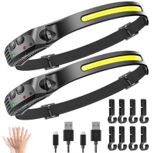 Head Torch Rechargeable 2-Pack,Led Head Torch,Waterproof Lightweight Headlamp,Super Bright 230 Wide Beam,Motion Sensor,Long Runtime,for Camping Runn