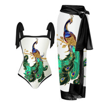 Costume de baie pentru femei, pareo tip sarong cu design din două piese pentru bikini, acoperire conservatoare a șoldurilor, pernă de piept