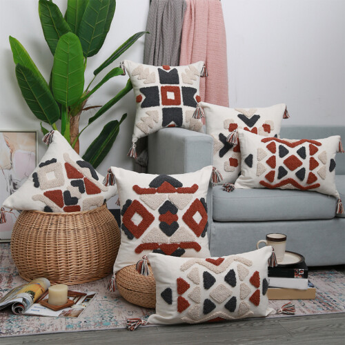 Oreiller touffeté géométrique Boho, pour étui, pompon-6 1