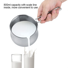 Saucepan Stainless Steel with Internal Scale, Double Pouring Spout Even Heating Small Pot for Melting Butter Chocolate Milk, Heatproof Handle