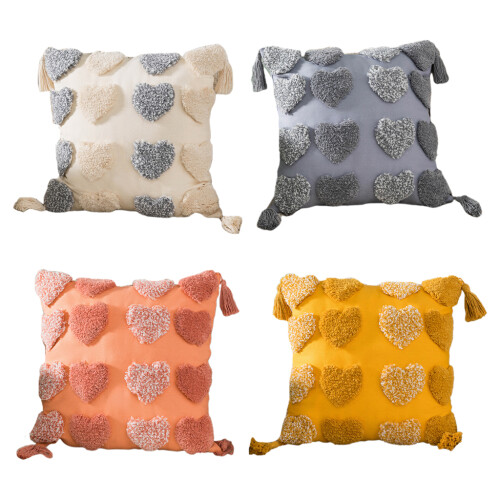 Housse de coussin carrée à pompons décoratifs style-Orange 2