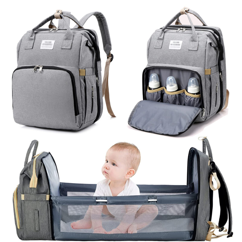 Baby Diaper Bag Backpack, Waterproof Multi Function Diaper Changing Pad For On-The-Go Parenting, Large Capacity, Retractable Brackets, Portable Changi