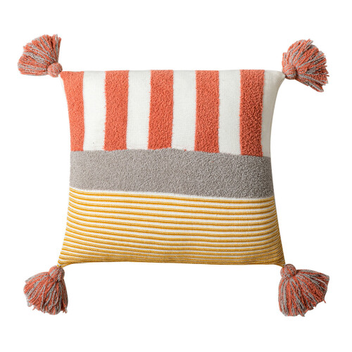 Oreiller Boho à pompons nordiques, pour étui, coussin rayé-Rouge