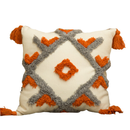 Oreiller touffeté gris orange pour étui avec pompon, coussin-2