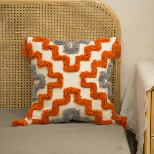 Oreiller touffeté gris orange pour étui avec pompon, coussin-2 1