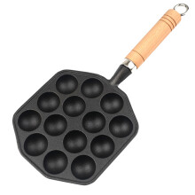 Cast Iron Takoyaki Maker, Detachable Handle 14 Holes Nonstick Japanese Grill Pan, Heat Resistant Octopus Meat Ball Mold with Comfortable Handle, Fast