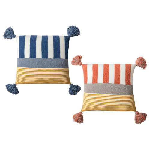 Oreiller Boho à pompons nordiques, pour étui, coussin rayé-Rouge 1