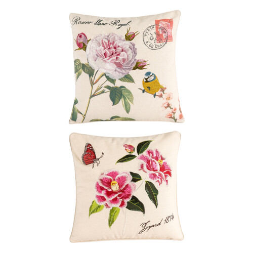 Coussin classique en lin pour étui, coussin brodé de fleurs-UN 1