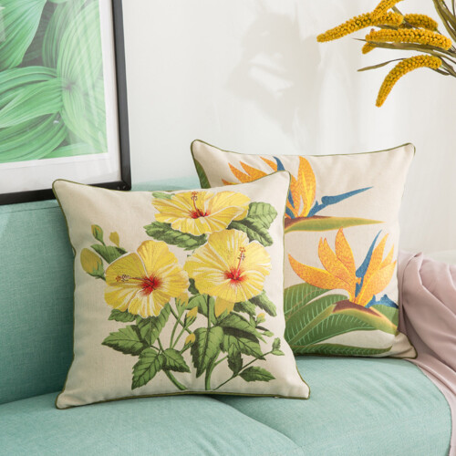 Housse de coussin brodée de fleurs, housse de coussin-Jonquille 2