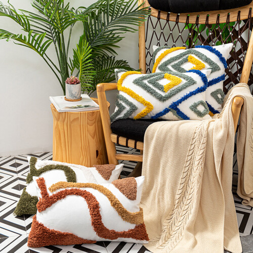 Housse de coussin décorative Boho, oreiller touffeté tissé-45*45 2