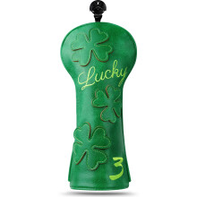 Golf Club Head covers Fairway Wood FW3 with Interchangeable Number Tag 3457X Elastic Closure Green PU Leather Clover