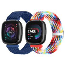 SHIJZWD 2Packs Elastic Braided Straps Compatible with Fitbit Versa 4/3, Adjustable Stretchy Nylon Replacement Band for Fitbit Sense 2/3/4