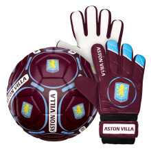 Aston Villa Official Size 4 Football & Boys Goalkeeper Gloves Gift Set