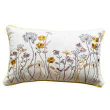 Cushion Cover Cotton Linen Embroidered Floral-300X500mm Beige