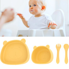 Conjunto de alimentação infantil em silicone, feito com silicone de qualidade alimentar, com base de sucção inovadora, prato e tigela atóxicos