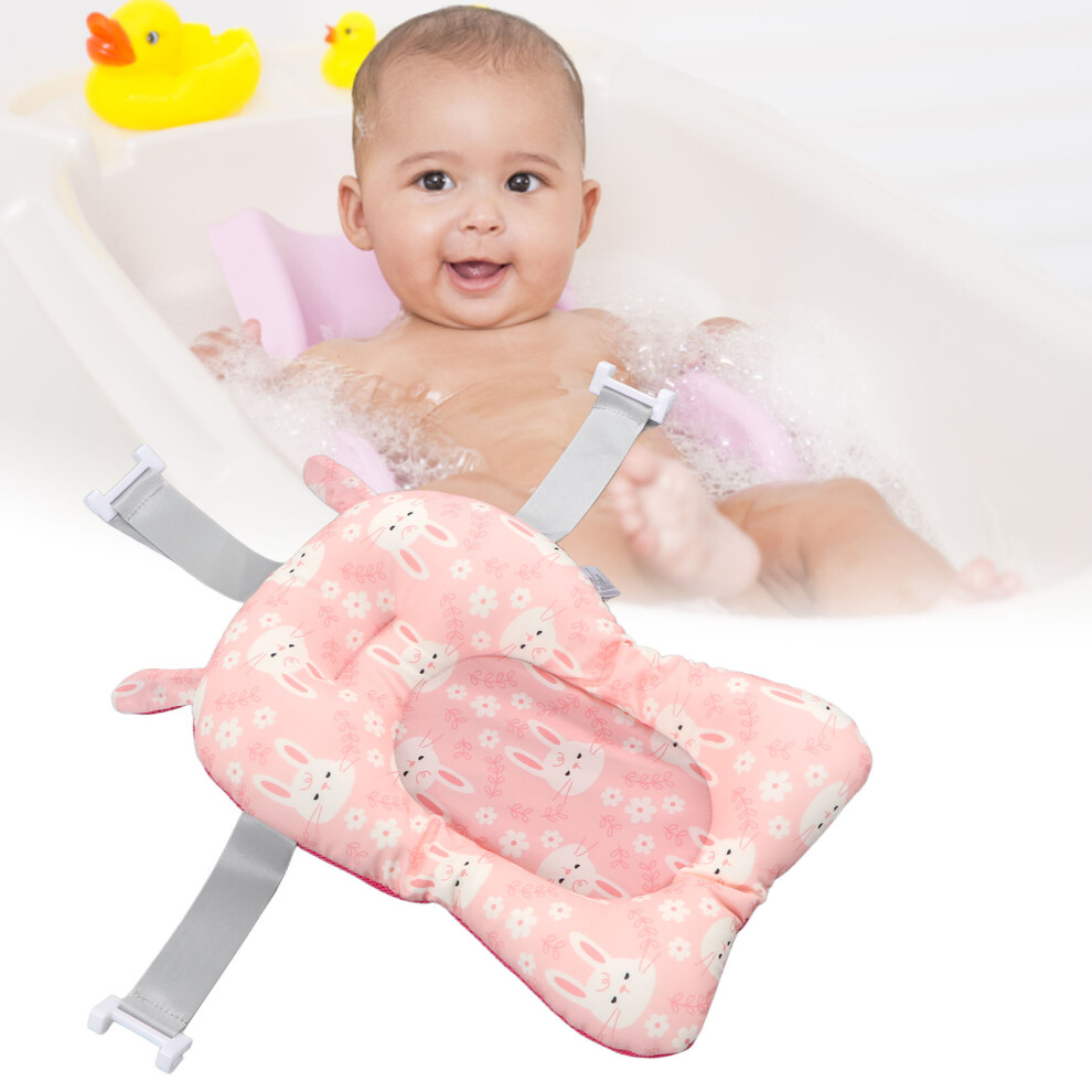 Baby Bath Cushion with Safety Belts Design, Non Slip Baby Bath Mat Soft Quick Dry Lightweight Sitting and Lying Down Infant Bath Pad, Support Baby