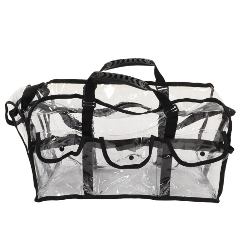Bolsa de cosméticos transparente com design que permite a passagem de objetos, fabricada com vinil resistente à água e com amplo espaço de