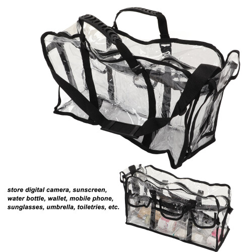 Bolsa de cosméticos transparente com design que permite a passagem de objetos, fabricada com vinil resistente à água e com amplo espaço de 2