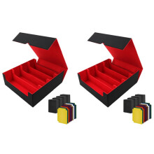2X Trading Card Storage Box,4 Rows Card Deck Case ,Magnetic Closure Card Box for Game Cards Black&Red