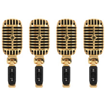 4X Microphone Professionnel Filaire Vintage Classique avec Microphone Vocal Dynamique pour Karaoké en Direct (Doré)