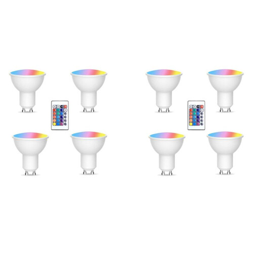 8pcs Gu10 Bulbs and 1remote Control with Memory Function 17colors Changeable Spot Ligh 4dynamic Lighting Modes Spotlight