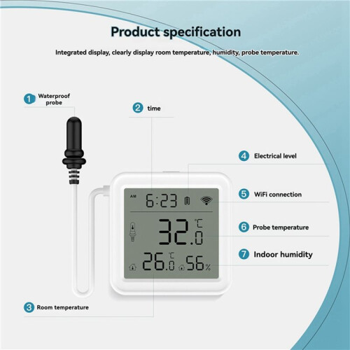 2X Tuya  Home WiFi Temperature & Humidity Sensor with 1M External Probe App Remote Viewing 1