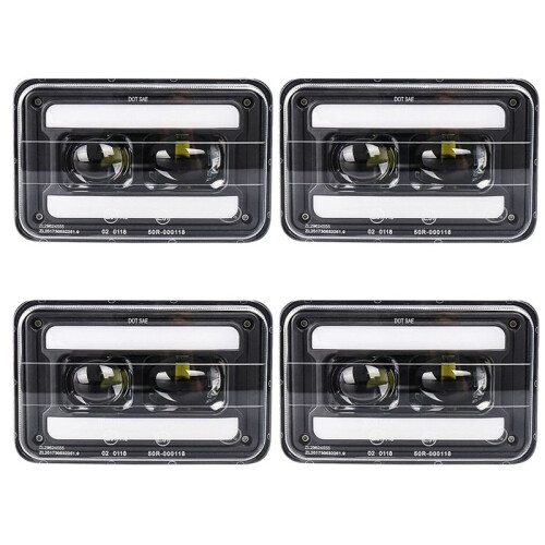 4x Motorcycle Rectangular 4X6 Inch LED Headlight Projector High Low  Sealed for  DRZ  XR250 XR400 XR650