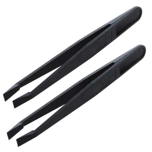 2X Manual Tool Black Plastic Flat Tip Anti-Static Tweezers 1