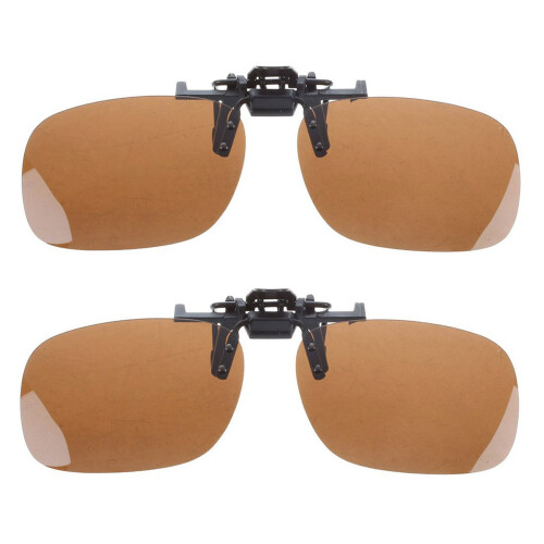 2X Unisex Dark Brown Rectangle Flip  Clip  Polarized Sunglasses