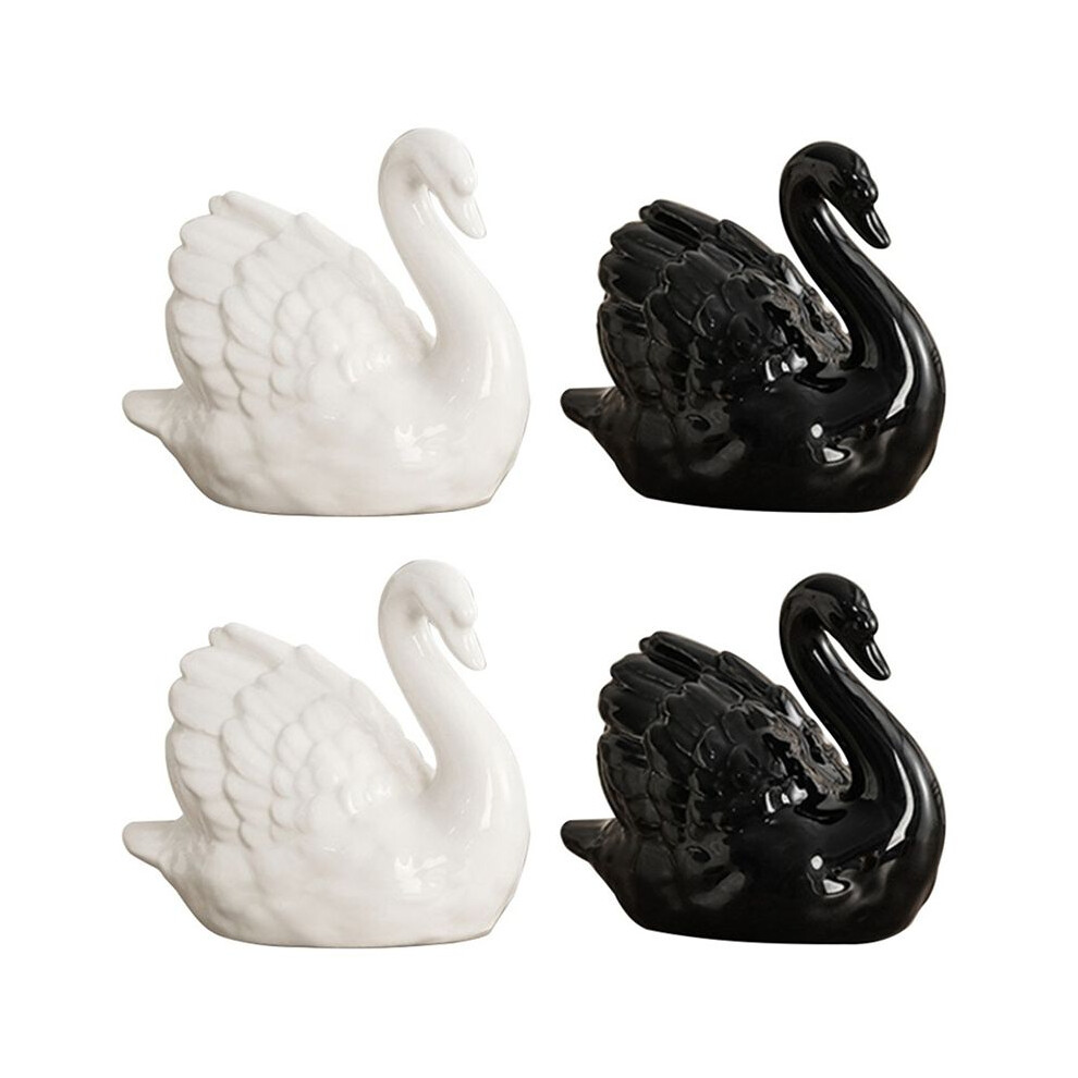 4 Pieces -Swan Sculpture Decor, Elegant Ceramic Swan Couple Figurine Statue For Home Office Decor White/Black Typecat