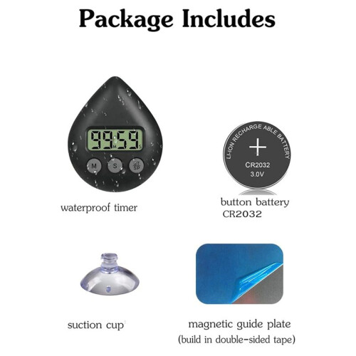 3X Silent Non-Ticking Battery Operated Shower Timer, Waterproof Digital Timer, Small Size Cute Timer Black