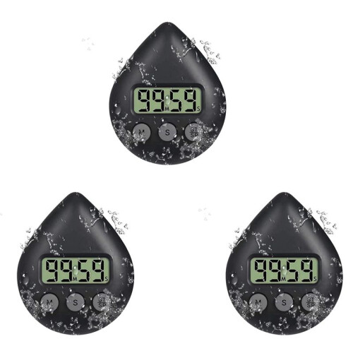 3X Silent Non-Ticking Battery Operated Shower Timer, Waterproof Digital Timer, Small Size Cute Timer Black 1