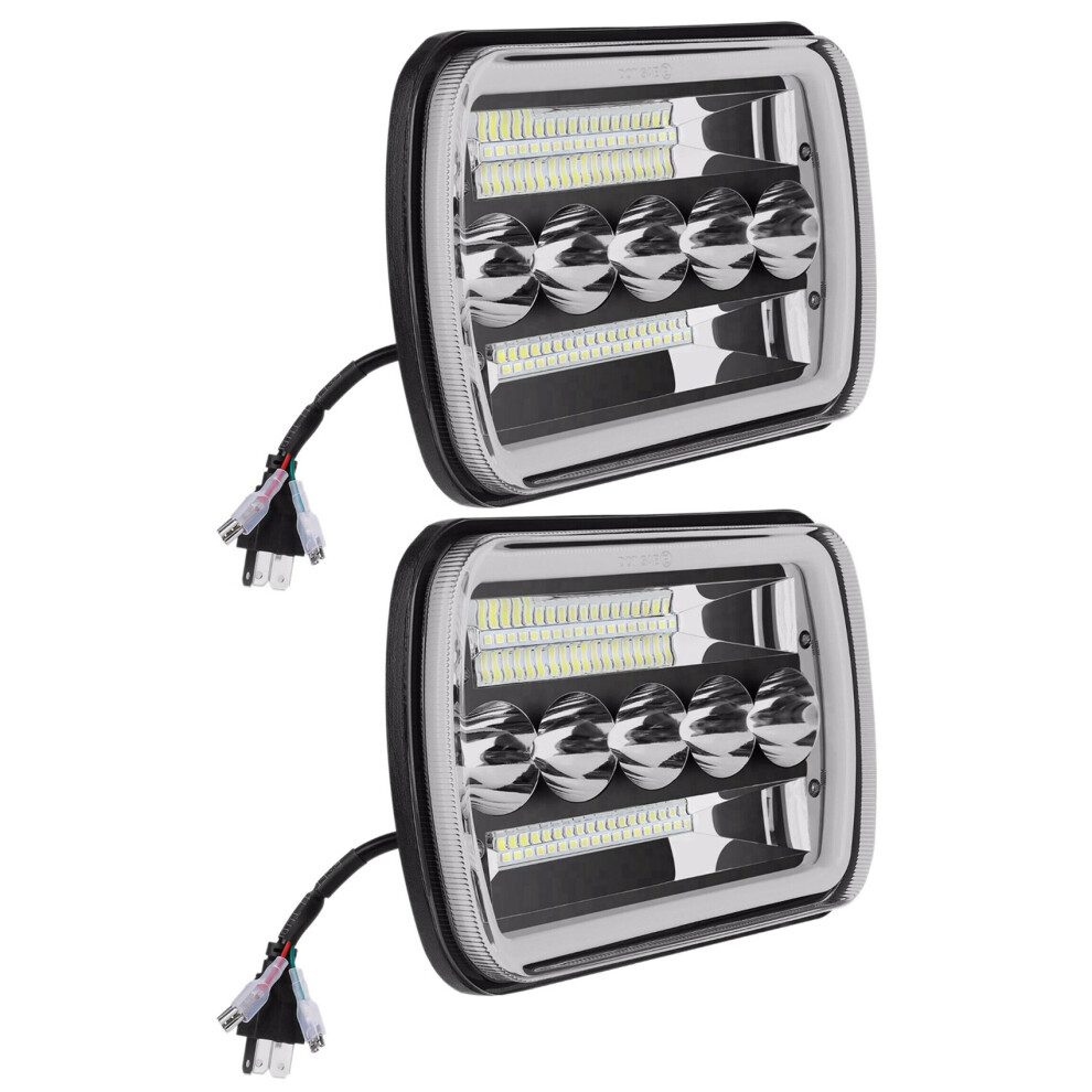 2X 5X7inch 7X6inch Led Headlight Hi-Lo Beam Halo Drl For Cherokee Xj Yj 6032905363410