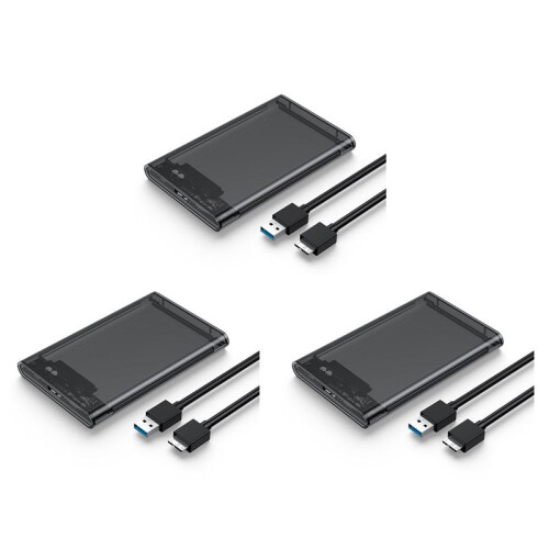 3X Caixa de Disco Rígido Cinza Transparente para Caixa Rígida Caixa de Disco Rígido de 2,5 Polegadas  para USB 3.0 Tipo-C 3.1 Caixa de Disco