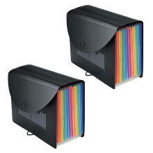 2X Expanding File Folder 12 Pockets File Organizer Filing Box,A4 Accordion Bill/Receipt Folders with Colored Tabs