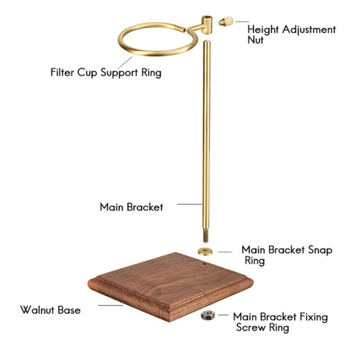 3X Pour over Coffee Maker Stand with Wood Base Adjustable Height Rack Dripper Filter Holder 1