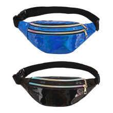 Holographic Transparent Multicolor Fanny Pack, Waterproof Outer Pu Part Adjustable Belt Strap for Multiple Wearing Ways at Beaches Parties Concerts