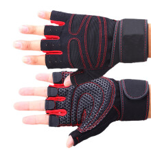 Red Unisex Fitness Gloves with Wrist Wrap, Anti Slip, Breathable M