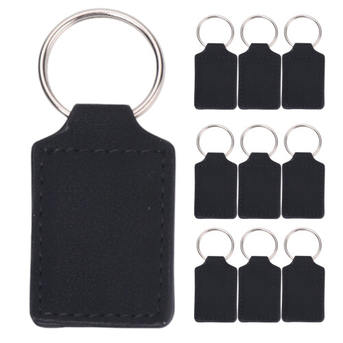 10 Pieces Sublimation PU Leather Keychains Rectangular-Black