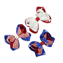 1Jgo Pinzas De Pelo Con Lazo Para Niñas Tela Multicolor Patriótico
