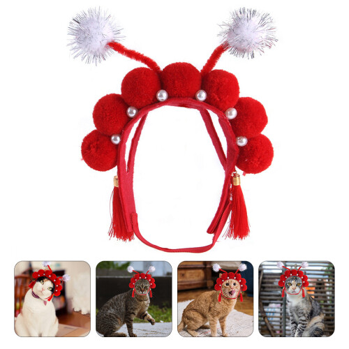 Cappello Peking Opera Rosso Per Animali Con Nappine E Peli 2