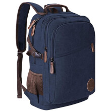 Mochila de viaje para hombre y mujer, perfil delgado con apertura asimétrica, compartimento antirrobo para portátil, azul oscuro, material