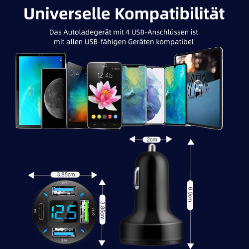 Φορτιστής αυτοκινήτου 4 θυρών USB C, Ισχυρή φόρτιση & ασφαλή & αξιόπιστα 2