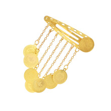 Turkish Coin Hair Clip Gold Plated for Arabic Women Metal-A