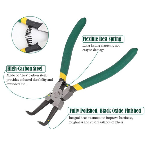 Heavy Duty Circlip Pliers Kit, Snap Ring Pliers Set For Internal External Applications, Comfortable Reliable Tools With Fine Tips Precision Spring 2