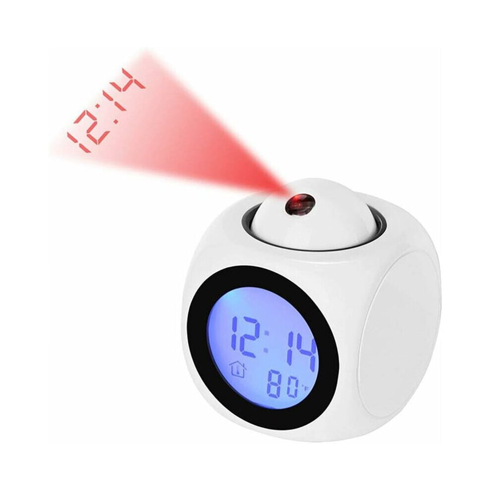 Alarm Clock with Digital Multifunctional Display, LCD Projection Clock with English Voice Reporting and Snooze Function for Heavy Sleepers
