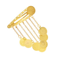 Vintage Coin Hair Clip Gold Plated Turkish Arabic Tribe Hair-A
