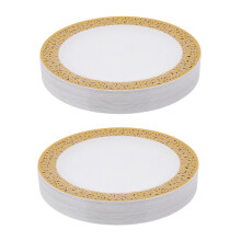 Gold Disposable Plastic Plates -Lace Design Wedding Party Plastic Plates,Gold Lace Plates Salad Plates 50Pack-7.5Inch
