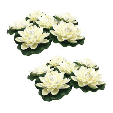 12Pcs Artificial Floating Foam Lotus Flowers,with Water Lily Pad Ornaments,Ivory White,Perfect for Patio Koi Pond Pool