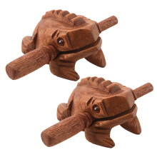 2X Rana de Madera Sonido Musical Percusion de Madera Crocante Esculpido Juguete de Bloque de Tono